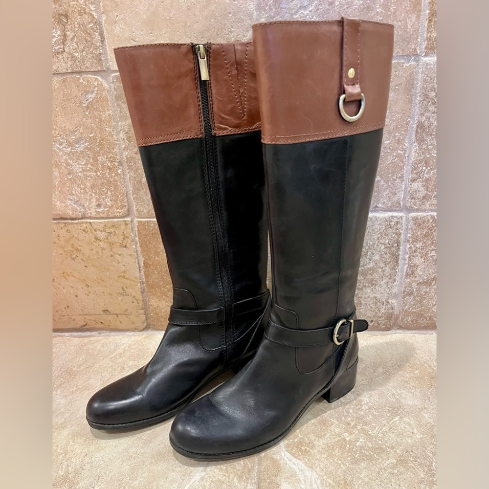 Bandolino Bd Carmine Black/Cognac Leather Riding Boots - 8.5M